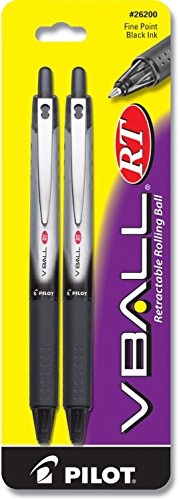 PILOT VBall RT Retractable Rolling Ball Pens, Fine Point, 2-Pack, Black Ink (26200)