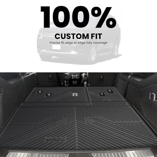 Image of LASFIT Trunk Mat for Chevy Suburban /GMC Yukon XL /Escalade ESV 2021-2026 | Only with 3rd Row Backrest Mat; Only Yukon XL, Not Yukon /Only Escalade ESV, Not Escalade; Edge to Edge Coverage,Easy to Wash