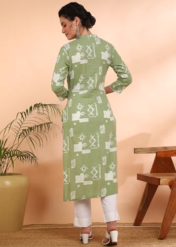 Image of Maaesa Women Printed Rayon Slub Straight Kurta