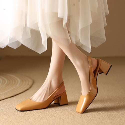 Image of Women's Slingback Block Low Heels Pumps Closed Square Toe Slip On Chunky Heel Work Party Wedding Office Dress Shoes Comfortable Elegant