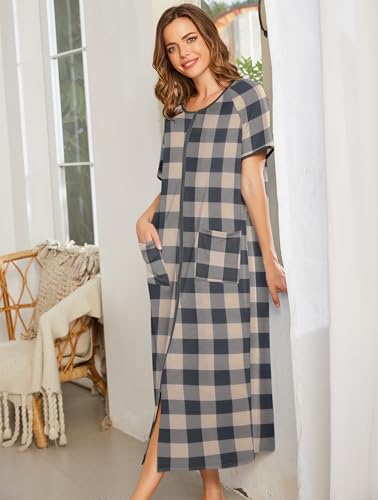 Image of Ekouaer Women Robe Zipper Short Sleeves Full Length House Coat with Pockets