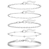 adoyi Silver Bracelets for Women, 14K Gold Plated Stackable Bracelet Stack Set Adjustable Charm Paperclip Chain Cuban Link Layered Waterproof Jewelry Gifts for Womens 6.5 Inch