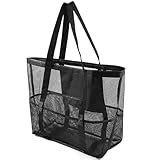 [Copeflap] メッシュバッグ 大容量 プール ビーチ ランドリー トート (ブラック)