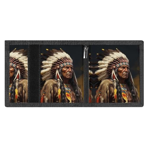 Native American The Old Chief Tri-fold Wallet Slim Money Clip Credit Card Holder Wallets for Men Gift4