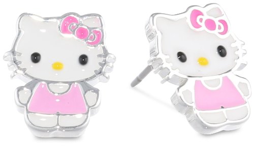 Girls Hello Kitty Silver Plated Brass Enamel Stud Earrings