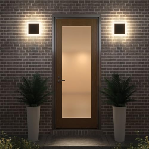 Aoceley 2 Packs LED Wall Light Outdoor Indoor Modern Wall Sconce Mini Sconce Outdoor Wall Lights Aluminum Waterproof Black Wall Mount Light LED Wall Sconces Warm White 3000K (Square) by Aoceley - Used condition - Image 8