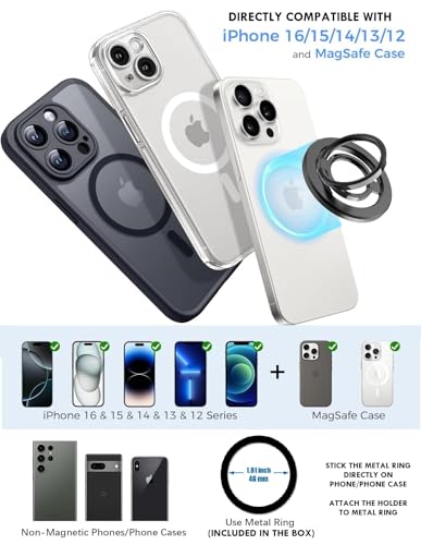 Image of RIGGEAR Magnetic Phone Grip for Magsafe Dual Ring Holder with 2-Way Adjustable Stand (2 in 1) Compatible with Magsafe iPhones, Cases and Android Phones (Metal Ring Included)(Gun Metal Grey)