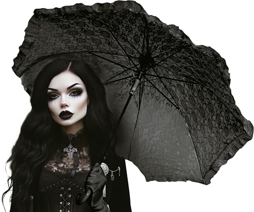FIESTAS GUIRCA | Ombrelle Gothique Noire (70 cm) - Accessoire de Costume pour Halloween et Fêtes à Thème du XIXe Siècle - Idéal pour Cosplay, Mascarades...