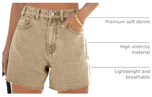Goranbon Womens High Waisted Jean Shorts Straight Leg Raw Hem Retro Denim Shorts Summer Hot Pants with Pockets — view 4