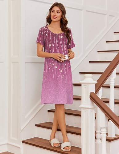 Image of Ekouaer Womens Nightgown Short Sleeve Night Dress Printed Sleepwear Soft Sleep Shirt S-3XL