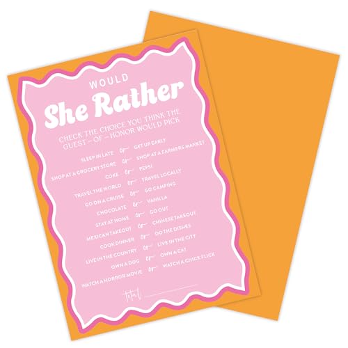 HIWGGSP 5" X 7" Orange Pink Bridal Shower Game Cards - Would She Rather - 30 Pcs Double-Sided Fill-in Wedding Cards, Engagement & Wedding Party, Activities & Decor - B01