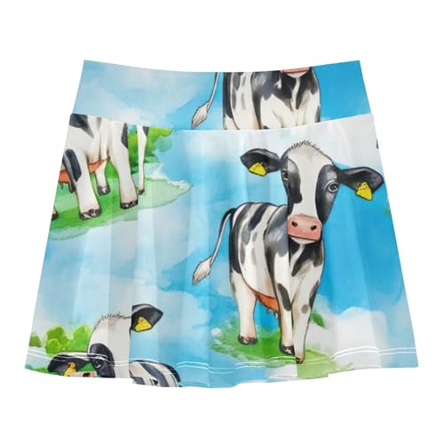 Personalized Athletic Shorts for Girls Skorts Skirts with Shorts Pleated Cute Cows Sky Blue 4t