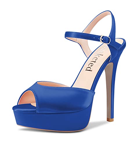 Saekcted Mujer Alto High Heel Plataforma Sandalias Correa Tobillo Abierta Punta 13 CM Heels de Boda Fiesta Sexy Romanas Zapatos Azul Satín 38 EU Saekcted Mujer Alto High Heel Plataforma Sandalias Correa Tobillo Abierta Punta 13 CM Heels de Boda Fiesta Sexy Romanas Zapatos Azul Satín 38 EU