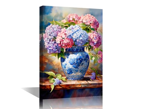 Lienzo decorativo de hortensias para pared de dormitorio y decoración de oficina