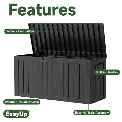 EasyUp 75 Gallon Outdoor Storage Box, Resin Waterproof UV-Resistant Deck Box, Reinforced Stability for Patio, Garden, and Poolside, Striped Black - Thumbnail 3