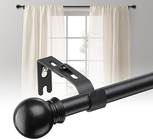 Barra de Cortina, 71-213cm Barra de Cortina con Soportes Ajustables de Acero Inoxidable - 16mm Diámetrobarra de Barra de Cortina Extensible Juego de Accesorios con Pieza de Extremo Redondo/Negro Mate