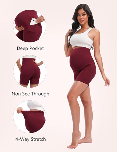 4 Pack Women's Maternity Shorts with Pockets Over The Belly Yoga Biker Pregnancy Workout Running Active Shorts4