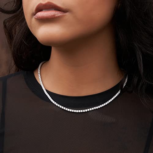 Luxfine 3Mm Tennis Necklace For Women & Men, 14K White Gold Plated Cuban Link Chain 5A+ Cubic Zirconia Iced Out Choker Diamond Hip Hop Jewelry, Birthday Wedding Christmas Mother's Day Gift (With Box & Pouch) #TOP2