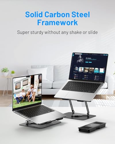 METFUT Laptop Cooling Stand with Detachable Thermoelectric Cooler, Adjustable Height & Angle, 360 Rotation Base, Carbon Steel Framework, Ultra-Quiet & Super Sturdy for up to 16” Laptop (Black) - Image 3