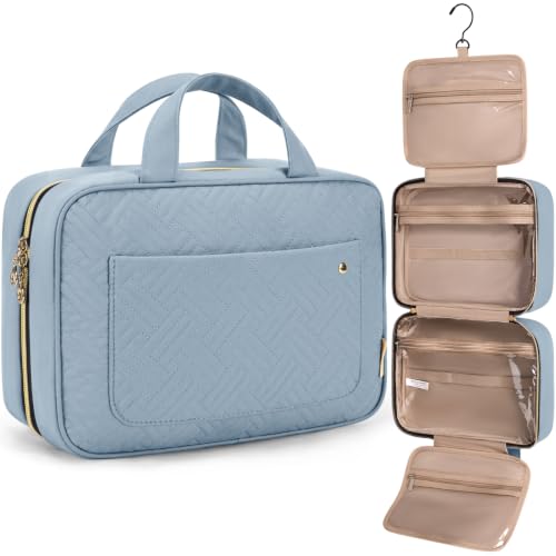 Image of BAGSMART Toiletry Bag Travel Bag with Hanging Hook, Water-resistant Makeup Cosmetic Bag Travel Organizer for Accessories, Shampoo, Full-size Container, Toiletries (Lucent Blue, Large)