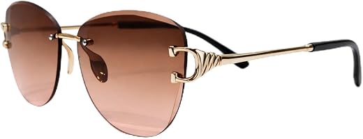 Gypsy Rimless Sunglasses, Brown Gradient Lenses, Gold Metal Frame with Decorative Temple Detail