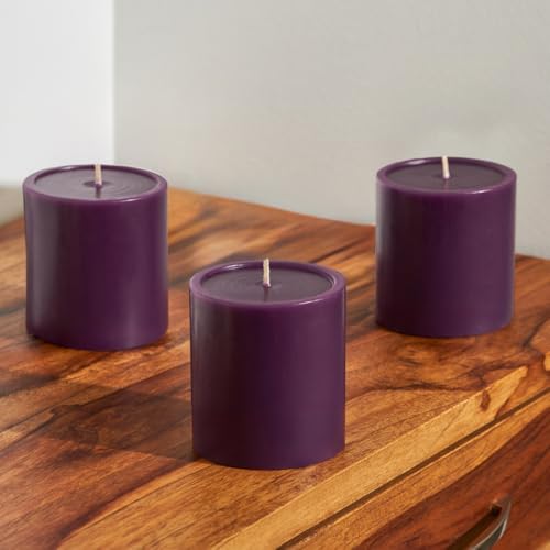 Simply Soson Purple Pillar Candles 3x3 inch - Set of 3 - Unscented Decorative Purple Candles, No drip Candles, Ideal as Large Candles for Home Decor, Weddings, Holidays