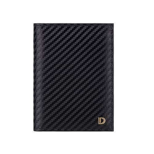 Image of Premium RFID Blocking Wallet for Men Genuine Leather Slim Carbon Texture Bifold with 12 Card Slots Clear ID Window Cash Compartment Secure Everyday Carry Accessory