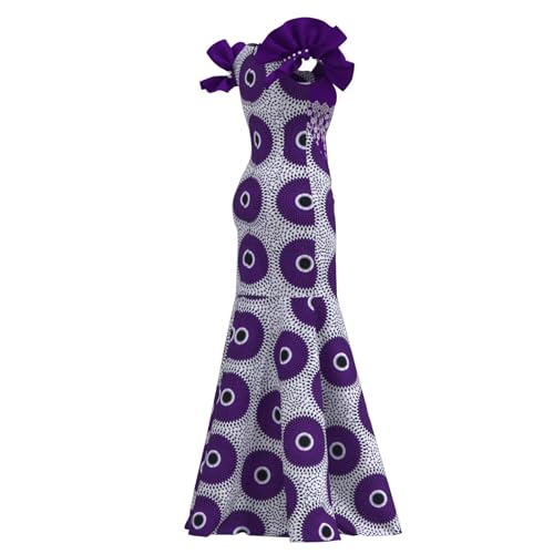Image of iooiooi Womens Elegant Ankara Maxi Mermaid Dress Lace Decorated African Gowns