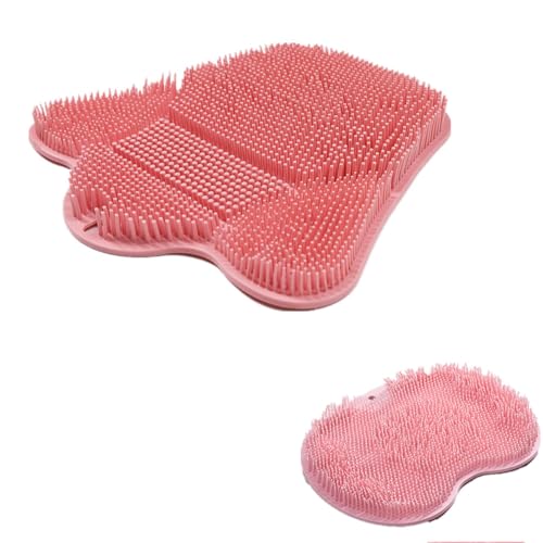 Brosse de dos ergonomique S et tapis de massage TPR rose pour douche mains libres