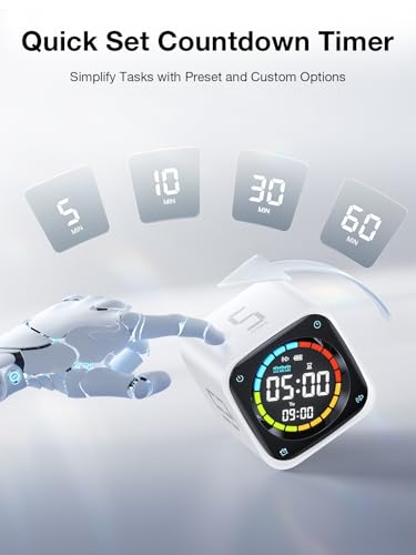 Image of TK3 Pomodoro Timer Cube, Desk Productivity Timer with 5 /10 /30 /60 Min Presets, Custom Countdown, Stopwatch, Clock, 3 Alarm, Silent, Vibrate & Sound Alert, for Task, ADHD, Study, Kitchen, White