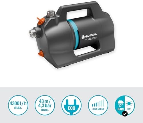 Bild 1 - Gardena Gartenpumpe 4300 Silent: Sehr leise Bewässerungspumpe mit innovativem Gehäuse, Fördermenge 4300 l/h, 650 W Motor, doppeltes Dichtungssystem, stromsparend und wasserfest (9056-20)