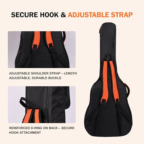PPOPPO Acoustic Guitar Gig Bag Fits 40/41/42 Inch & 12-String Guitars, 0.5 Inch Thick Padded for Enhanced Protection, 600D Waterproof Soft Backpack Case with Neck Fixed Strap & Dual Shoulder Straps