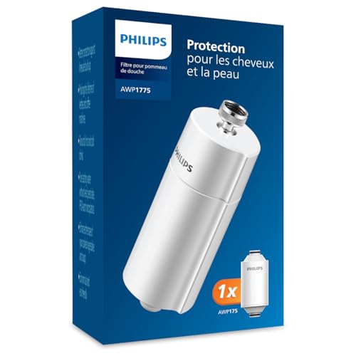 Philips Water Filtre de douche avec 1 cartouche, compatible avec tous les tuyaux et robinets standards, réduit le CHLORE jusqu’à 99%, BLANC, capacité de filtration de 50.000 L