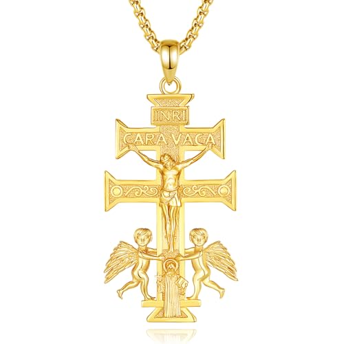 Vito 18K Gold-Plated Sterling Silver Caravaca Cross Necklace for Women Men