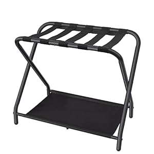 Dunatou Luggage Rack,Steel Folding Suitcase Stand with Storage Shelf for Bedroom, Living Room, Hotel Essentials, Heavy Duty Steel Frame ,Black
