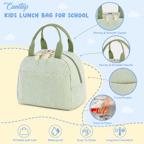 Image of CAMTOP Lunch Box Kids Insulated Lunch Bag Large Reusable Leakproof Cooler Lunch Bags for Boys Girls School Travel Picnic (Sage Green Strip)