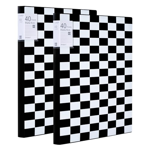 Srvnpioy 40 Taschen A3 Päsentationsdisplay Buch (2 Stück) A3 Sichtbuch Kunststoff Portfoliobuch Präsentationsbuch mit 40 Klarsichthüllen für Portfolios, Gemälde, Kunstwerke, Zeichnungen, Schwarz