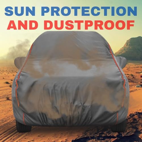 Image of GROOFOO Premium Waterproof Car Cover Compatible with Toyota Glanza, Triple Layer Protection, UV, Dust and Rain Resistant, Customized Fit with Mirror Pockets, Heavy Duty and Long Lasting (Grey Red)
