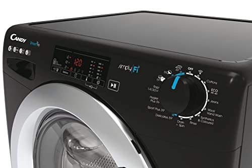 Candy Smart Pro CSO1483TWCBE Freestanding Washing Machine, WiFi Connected, 8 kg Load, 1400 rpm, Black with Chrome door - Image 4