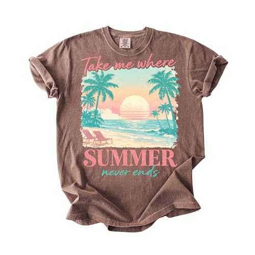 Take Me Where Summer Never Ends Beach Sunset Palm Trees Graphic T-Shirt Tee