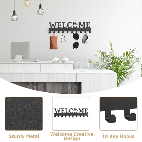 Minicoco Metal Key Holders, Key Hooks with Welcome Pattern, Sturdy Key Racks with 10 Hooks, Key Hangers for Home Decor Hallway Kitchen Office Wall Hanging Decoration - Cosy Home Interiors Minicoco Metal Key Holders, Key Hooks with Welcome Pattern, Sturdy Key Racks with 10 Hooks, Key Hangers for Home Decor Hallway Kitchen Office Wall Hanging Decoration - Image 3