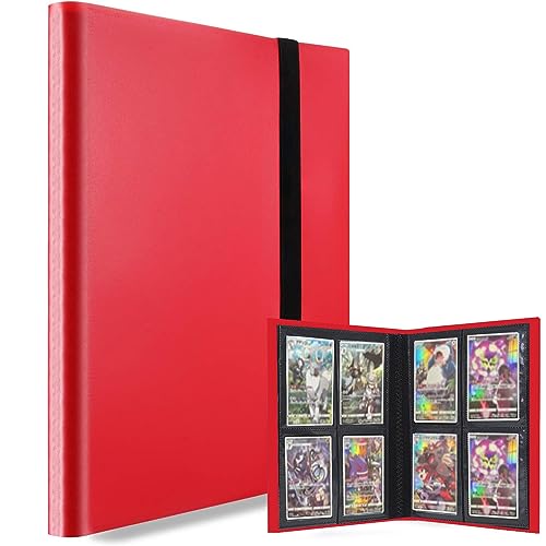カードファイル カードバインダー 4ポケット 160枚収納 横入れ トレカホルダー バインダーホルダー シールファイル トレーディングカード フォトアルバム ファイル ブック (レッド)
