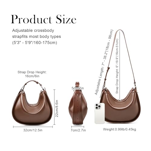Image of MFFOR Genuine Leather Crescent Bags for Women, Half Moon Clutch Purses | Designer handbag, 12*3*10inch, Soft leather, Adjustable strap, Zipper closure