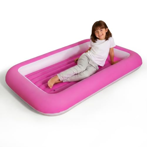 Crystals Childrens Kids Inflatable Safety Flocked Airbed Kiddy Toddlers Camping Travel Air Bed Mattress (Pink)