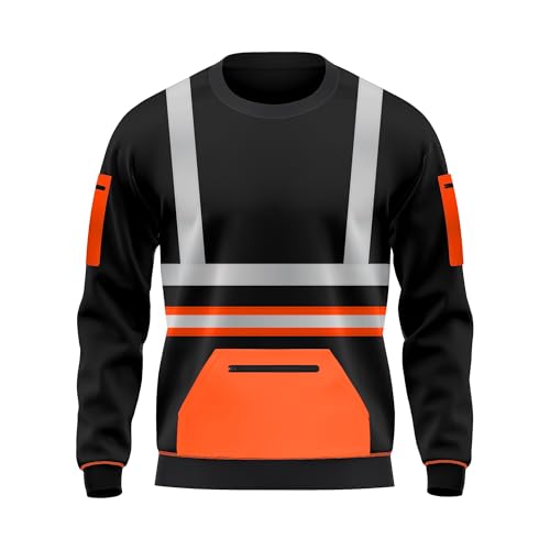 trending babz Nouveau Sweat-shirt haute visibilité pour homme Contrast 2 tons Pull à capuche de sécurité pour le travail Col ras du cou Taille S/XXL, Orange et noir., XL