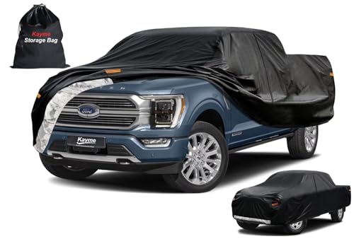 Image of Kayme Truck Cover Custom Fit Ford F-150(1997-2004) Regular Short Bed. Full Exterior Heavy Duty Outdoor Pickup Truck Car Cover Waterproof All Weather.Car Tarp for Wind Sun Dust Protection.Black