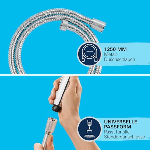 GROHE Vitalioflex, Duschschlauch aus Metall 1,25m (flexibler knickfester Brauseschlauch für die Dusche, druckbeständig, universaler Anschluss, keine Dichtungsringe notwendig), chrom, 22106000