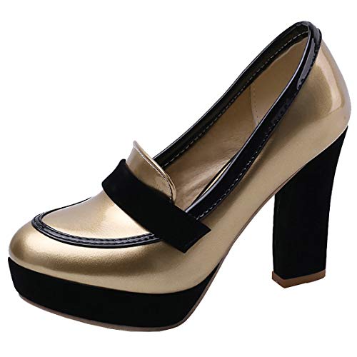 MAVMAX Women's Platform High Heel Block Slip on Dress Pumps