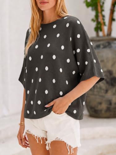 Image of Cicy Bell Womens Oversized Short Sleeve Sweaters Tops Knit Fall Pullovers