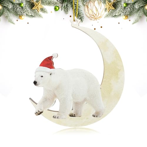 Animals Sitting On The Moon Ornaments for Christmas Tree - Polar Bear Christmas Ornament and Decorations - Gift Ideas